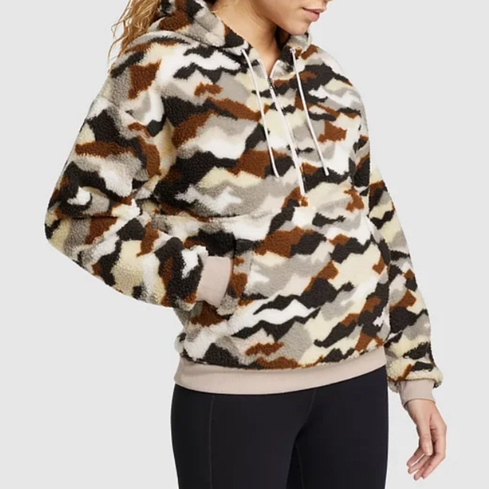 Eddie Bauer We Wander Fleece Half Zip Hoodie In Stone Pockets Women’s Sz Small